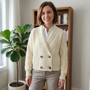 Joe Double Breasted Cardigan Womens XL Cream Chunky Knit Shawl Collar Preppy